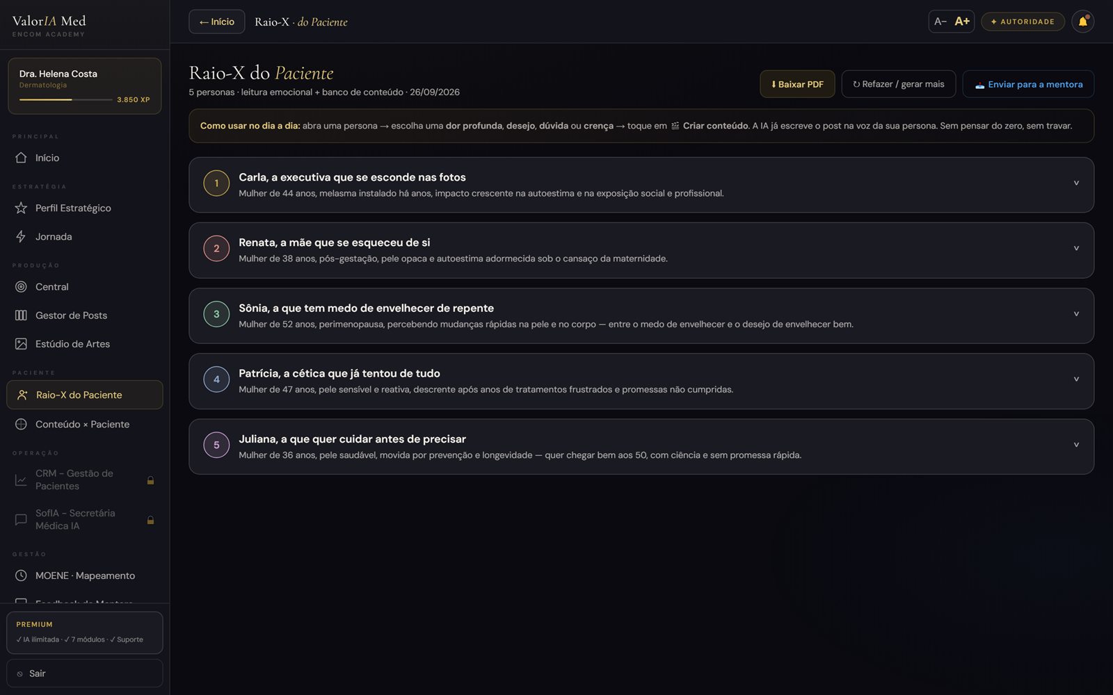 Raio-X do Paciente com personas geradas pela ValorIA Med